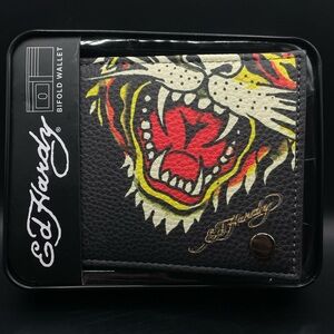 Ed Hardy Bifold Wallet - Black with Tiger Design
